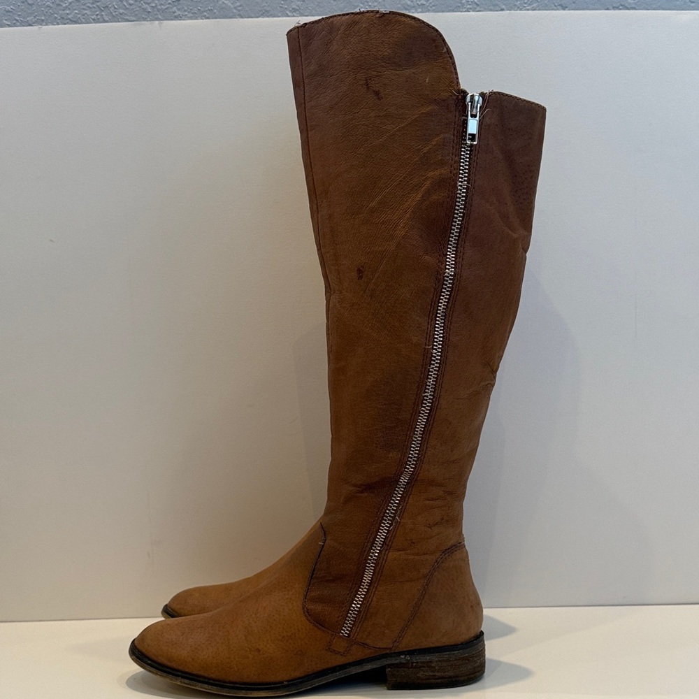 Steve Madden Caramel Brown Ostrich Leather Knee High Boots